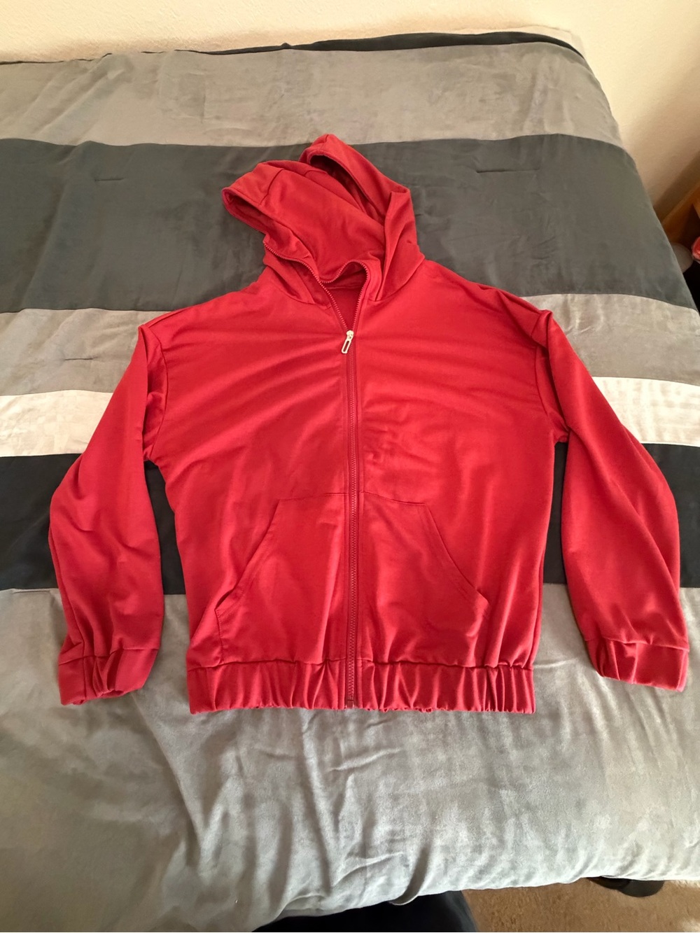 Red Zip Up Double Hooded Mask Jacket